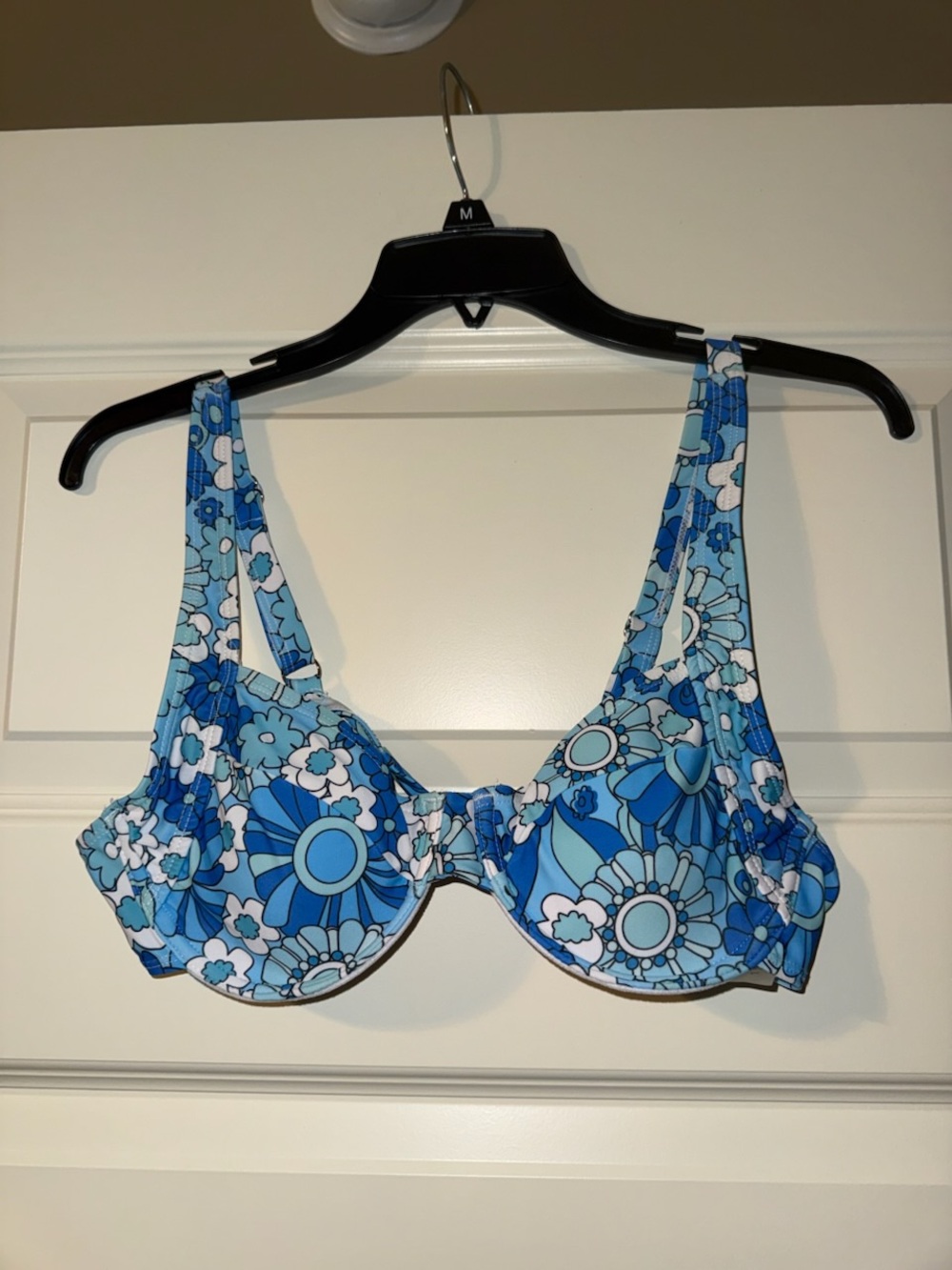 Blue Floral Underwire Bikini Top with Adjustable Straps